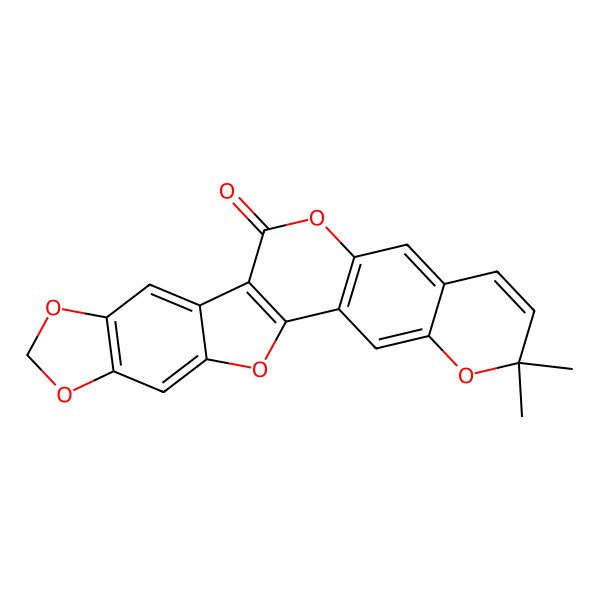 2D Structure of 6,6-Dimethyl-5,12,18,20,24-pentaoxahexacyclo[12.10.0.02,11.04,9.015,23.017,21]tetracosa-1(14),2(11),3,7,9,15,17(21),22-octaen-13-one