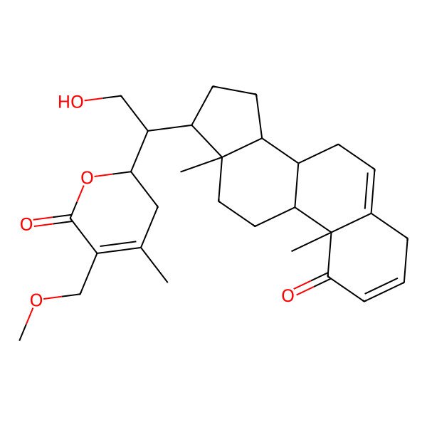 2D Structure of 2-[1-(10,13-Dimethyl-1-oxo-4,7,8,9,11,12,14,15,16,17-decahydrocyclopenta[a]phenanthren-17-yl)-2-hydroxyethyl]-5-(methoxymethyl)-4-methyl-2,3-dihydropyran-6-one