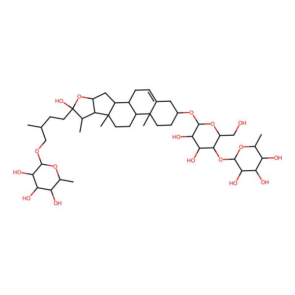 2D Structure of (2R,3R,4R,5R,6S)-2-[(2R)-4-[(1S,2R,4R,6R,7S,8R,9S,12R,13R,16S)-16-[(2R,3R,4R,5S,6R)-3,4-dihydroxy-6-(hydroxymethyl)-5-[(2S,3R,4R,5R,6S)-3,4,5-trihydroxy-6-methyloxan-2-yl]oxyoxan-2-yl]oxy-6-hydroxy-7,9,13-trimethyl-5-oxapentacyclo[10.8.0.02,9.04,8.013,18]icos-18-en-6-yl]-2-methylbutoxy]-6-methyloxane-3,4,5-triol