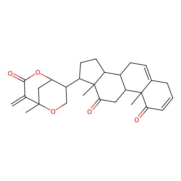 2D Structure of (8S,9S,10R,13S,14S,17R)-10,13-dimethyl-17-[(1R,4R,5R)-1-methyl-8-methylidene-7-oxo-2,6-dioxabicyclo[3.3.1]nonan-4-yl]-7,8,9,11,14,15,16,17-octahydro-4H-cyclopenta[a]phenanthrene-1,12-dione