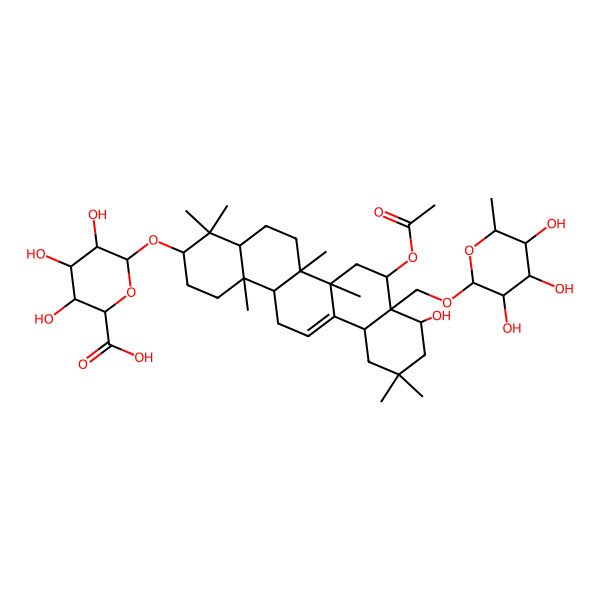 2D Structure of (2S,3S,4S,5R,6R)-6-[[(3S,4aR,6aR,6bS,8S,8aS,9S,12aS,14aR,14bR)-8-acetyloxy-9-hydroxy-4,4,6a,6b,11,11,14b-heptamethyl-8a-[[(2R,3R,4R,5R,6S)-3,4,5-trihydroxy-6-methyloxan-2-yl]oxymethyl]-1,2,3,4a,5,6,7,8,9,10,12,12a,14,14a-tetradecahydropicen-3-yl]oxy]-3,4,5-trihydroxyoxane-2-carboxylic acid