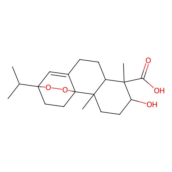 2D Structure of (1R,2S,5S,6S,7S,12R)-5-hydroxy-2,6-dimethyl-12-propan-2-yl-13,14-dioxatetracyclo[10.2.2.01,10.02,7]hexadec-10-ene-6-carboxylic acid