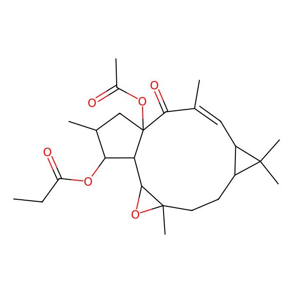 2D Structure of [(1R,2S,4S,7S,9R,10E,13R,15S,16S)-13-acetyloxy-4,8,8,11,15-pentamethyl-12-oxo-3-oxatetracyclo[11.3.0.02,4.07,9]hexadec-10-en-16-yl] propanoate