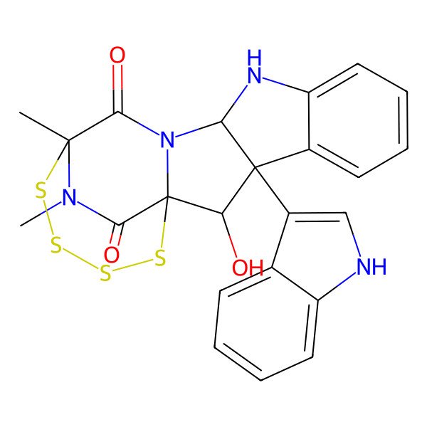2D Structure of 2-hydroxy-3-(1H-indol-3-yl)-14,20-dimethyl-15,16,17,18-tetrathia-10,12,20-triazapentacyclo[12.4.2.01,12.03,11.04,9]icosa-4,6,8-triene-13,19-dione