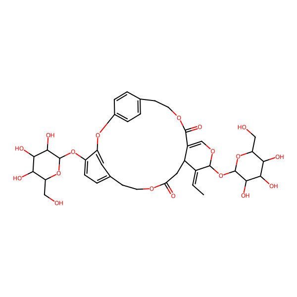 2D Structure of 14-Ethylidene-4,15-bis[[3,4,5-trihydroxy-6-(hydroxymethyl)oxan-2-yl]oxy]-2,10,16,20-tetraoxatetracyclo[21.2.2.13,7.013,18]octacosa-1(25),3,5,7(28),17,23,26-heptaene-11,19-dione