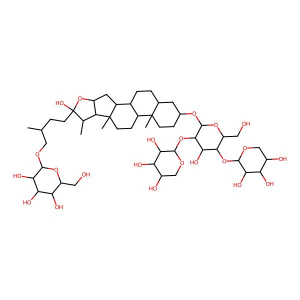 2D Structure of 2-[4-[6-Hydroxy-16-[4-hydroxy-6-(hydroxymethyl)-3,5-bis[(3,4,5-trihydroxyoxan-2-yl)oxy]oxan-2-yl]oxy-7,9,13-trimethyl-5-oxapentacyclo[10.8.0.02,9.04,8.013,18]icosan-6-yl]-2-methylbutoxy]-6-(hydroxymethyl)oxane-3,4,5-triol