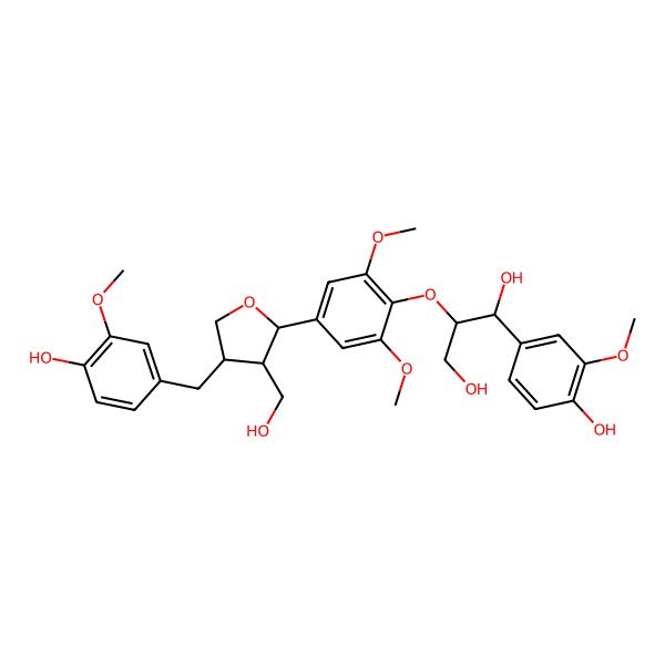 2D Structure of 1-(4-Hydroxy-3-methoxyphenyl)-2-[4-[4-[(4-hydroxy-3-methoxyphenyl)methyl]-3-(hydroxymethyl)oxolan-2-yl]-2,6-dimethoxyphenoxy]propane-1,3-diol