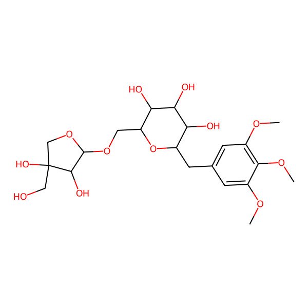2D Structure of 2-[[3,4-Dihydroxy-4-(hydroxymethyl)oxolan-2-yl]oxymethyl]-6-[(3,4,5-trimethoxyphenyl)methyl]oxane-3,4,5-triol