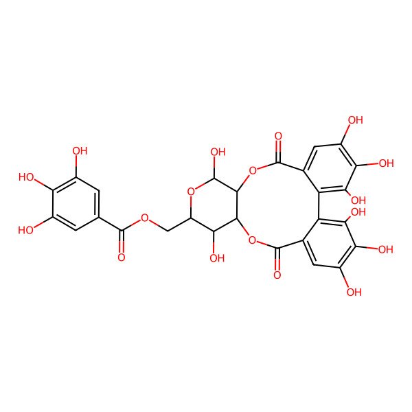 2D Structure of [(10R,11R,13R,14R,15S)-3,4,5,11,14,20,21,22-octahydroxy-8,17-dioxo-9,12,16-trioxatetracyclo[16.4.0.02,7.010,15]docosa-1(22),2,4,6,18,20-hexaen-13-yl]methyl 3,4,5-trihydroxybenzoate