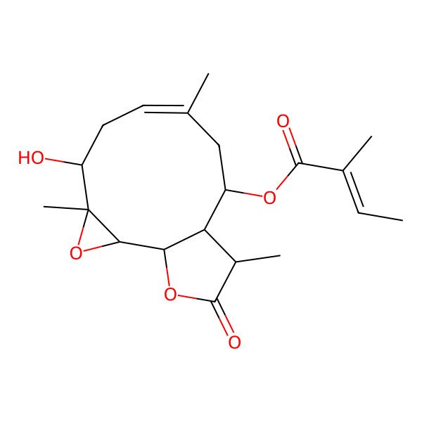 2D Structure of (5-Hydroxy-4,8,12-trimethyl-13-oxo-3,14-dioxatricyclo[9.3.0.02,4]tetradec-7-en-10-yl) 2-methylbut-2-enoate