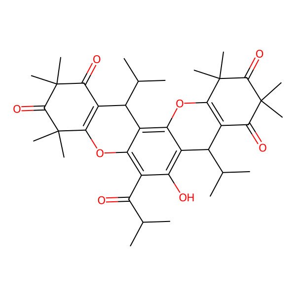 2D Structure of 7-Hydroxy-2,2,4,4,10,10,12,12-octamethyl-6-(2-methylpropanoyl)-8,14-di(propan-2-yl)-8,14-dihydrochromeno[2,3-a]xanthene-1,3,9,11-tetrone