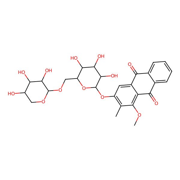 2D Structure of 1-methoxy-2-methyl-3-[(2S,3R,4S,5S,6R)-3,4,5-trihydroxy-6-[[(2S,3R,4S,5R)-3,4,5-trihydroxyoxan-2-yl]oxymethyl]oxan-2-yl]oxyanthracene-9,10-dione