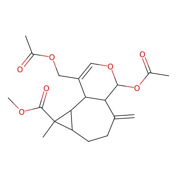 2D Structure of methyl (1R,2S,3R,4S,8R,9R)-9-acetyloxy-12-(acetyloxymethyl)-3-methyl-7-methylidene-10-oxatricyclo[6.4.0.02,4]dodec-11-ene-3-carboxylate