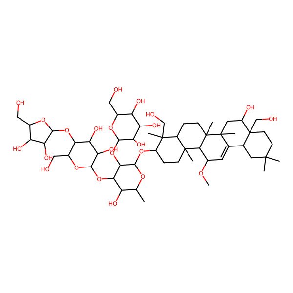 2D Structure of (2S,3R,4S,5S,6R)-2-[(2R,3R,4S,5S,6R)-2-[[(3S,4R,4aR,6aR,6bS,8S,8aS,12aS,14R,14aR,14bS)-8-hydroxy-4,8a-bis(hydroxymethyl)-14-methoxy-4,6a,6b,11,11,14b-hexamethyl-1,2,3,4a,5,6,7,8,9,10,12,12a,14,14a-tetradecahydropicen-3-yl]oxy]-4-[(2S,3R,4R,5S,6R)-5-[(2S,3R,4R,5R)-3,4-dihydroxy-5-(hydroxymethyl)oxolan-2-yl]oxy-3,4-dihydroxy-6-(hydroxymethyl)oxan-2-yl]oxy-5-hydroxy-6-methyloxan-3-yl]oxy-6-(hydroxymethyl)oxane-3,4,5-triol