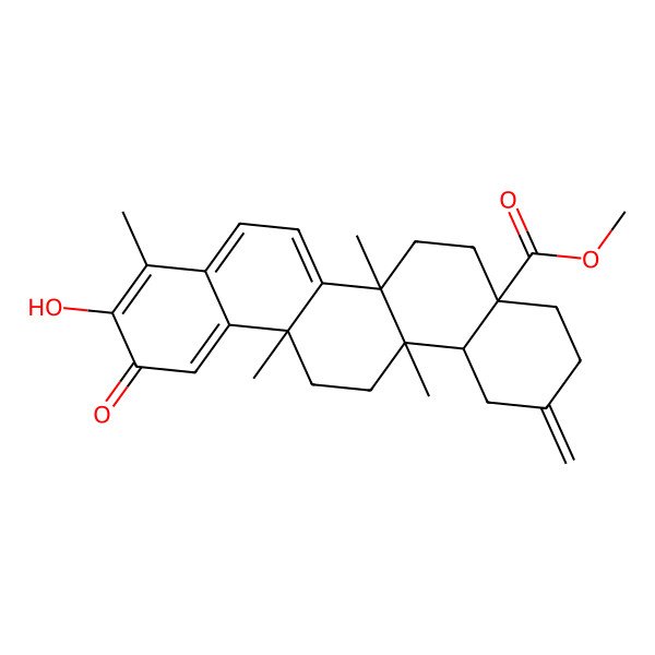 2D Structure of methyl (4aS,6aR,6aS,14aS,14bS)-10-hydroxy-6a,6a,9,14a-tetramethyl-2-methylidene-11-oxo-1,3,4,5,6,13,14,14b-octahydropicene-4a-carboxylate