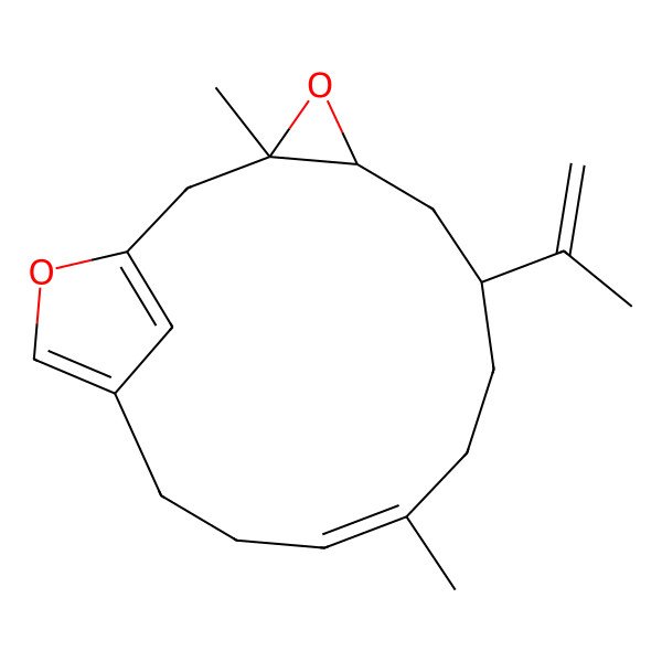 2D Structure of 3,10-Dimethyl-7-prop-1-en-2-yl-4,16-dioxatricyclo[12.2.1.03,5]heptadeca-1(17),10,14-triene