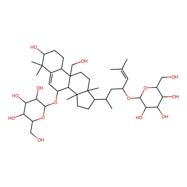 2D Structure of 2-[[3-hydroxy-9-(hydroxymethyl)-4,4,13,14-tetramethyl-17-[6-methyl-4-[3,4,5-trihydroxy-6-(hydroxymethyl)oxan-2-yl]oxyhept-5-en-2-yl]-2,3,7,8,10,11,12,15,16,17-decahydro-1H-cyclopenta[a]phenanthren-7-yl]oxy]-6-(hydroxymethyl)oxane-3,4,5-triol