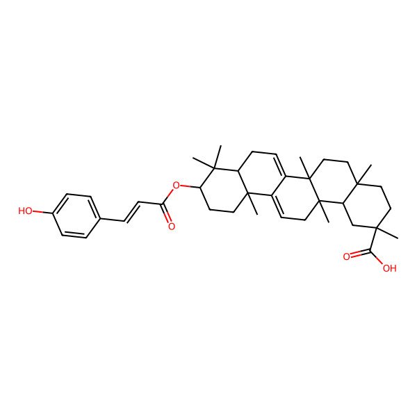 2D Structure of 10-[3-(4-Hydroxyphenyl)prop-2-enoyloxy]-2,4a,6a,9,9,12a,14a-heptamethyl-1,3,4,5,6,8,8a,10,11,12,14,14b-dodecahydropicene-2-carboxylic acid