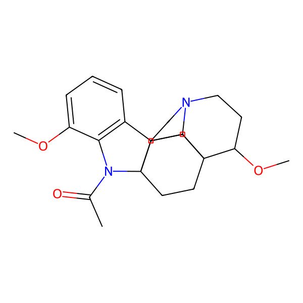 2D Structure of 1-(4,15-Dimethoxy-2,12-diazahexacyclo[14.2.2.19,12.01,9.03,8.016,21]henicosa-3(8),4,6-trien-2-yl)ethanone