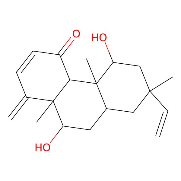 2D Structure of (4aS,4bR,5S,7S,8aS,10R,10aS)-7-ethenyl-5,10-dihydroxy-4b,7,10a-trimethyl-1-methylidene-5,6,8,8a,9,10-hexahydro-4aH-phenanthren-4-one