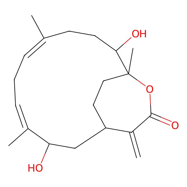 2D Structure of 3,11-Dihydroxy-4,8,12-trimethyl-15-methylidene-13-oxabicyclo[10.3.2]heptadeca-4,7-dien-14-one