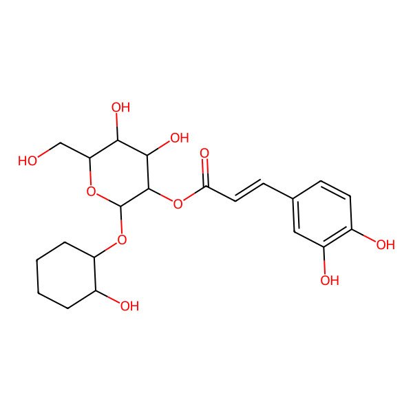 2D Structure of [(2R,3R,4S,5S,6R)-4,5-dihydroxy-2-[(1R,2S)-2-hydroxycyclohexyl]oxy-6-(hydroxymethyl)oxan-3-yl] (E)-3-(3,4-dihydroxyphenyl)prop-2-enoate