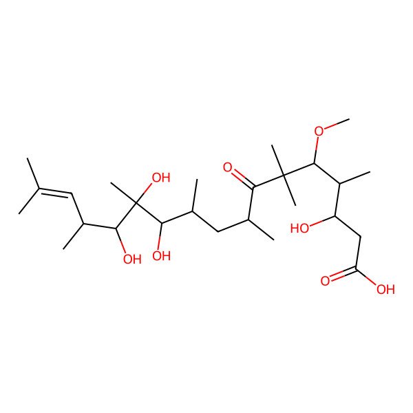 2D Structure of 3,11,12,13-Tetrahydroxy-5-methoxy-4,6,6,8,10,12,14,16-octamethyl-7-oxo-15-heptadecenoic acid