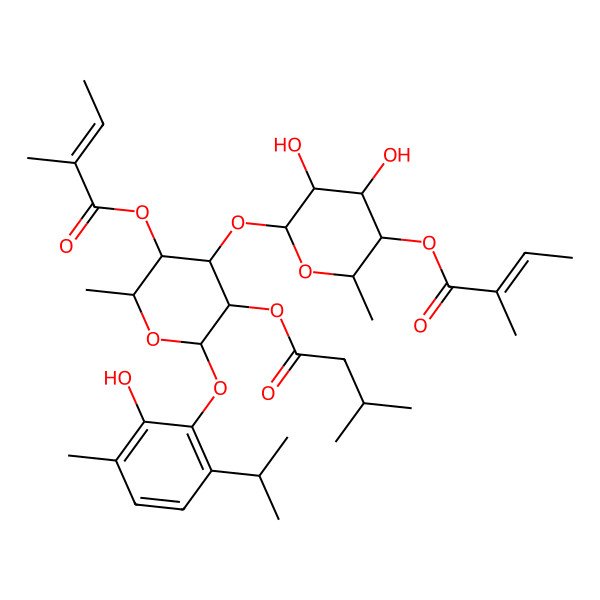 2D Structure of [(2R,3R,4R,5R,6S)-4,5-dihydroxy-6-[(2S,3R,4S,5S,6R)-2-(2-hydroxy-3-methyl-6-propan-2-ylphenoxy)-6-methyl-3-(3-methylbutanoyloxy)-5-[(Z)-2-methylbut-2-enoyl]oxyoxan-4-yl]oxy-2-methyloxan-3-yl] (Z)-2-methylbut-2-enoate