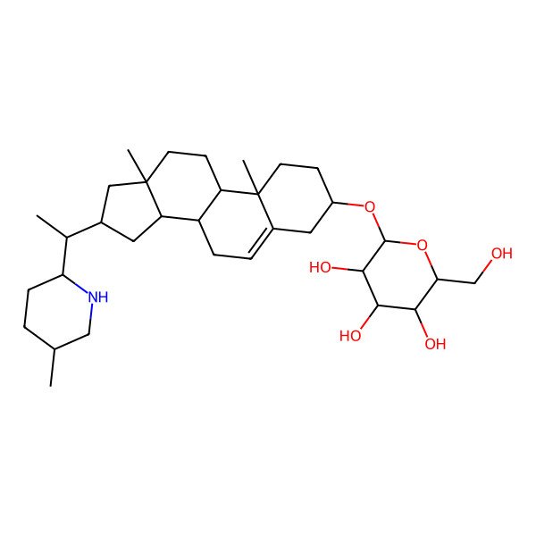 2D Structure of (2R,3R,4S,5S,6R)-2-[[(3S,8S,9S,10R,13R,14S,16R)-10,13-dimethyl-16-[(1S)-1-[(2R,5S)-5-methylpiperidin-2-yl]ethyl]-2,3,4,7,8,9,11,12,14,15,16,17-dodecahydro-1H-cyclopenta[a]phenanthren-3-yl]oxy]-6-(hydroxymethyl)oxane-3,4,5-triol
