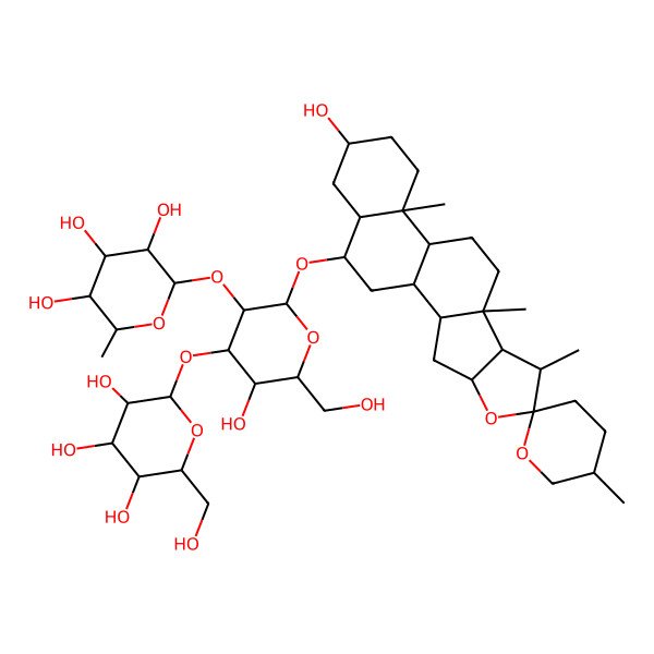2D Structure of (2S,3R,4S,5S,6R)-2-[(2R,3R,4S,5R,6R)-5-hydroxy-6-(hydroxymethyl)-2-[(1R,2S,4S,5'R,6R,7S,8R,9S,12S,13R,16S,18S,19S)-16-hydroxy-5',7,9,13-tetramethylspiro[5-oxapentacyclo[10.8.0.02,9.04,8.013,18]icosane-6,2'-oxane]-19-yl]oxy-4-[(2S,3R,4S,5S,6R)-3,4,5-trihydroxy-6-(hydroxymethyl)oxan-2-yl]oxyoxan-3-yl]oxy-6-methyloxane-3,4,5-triol