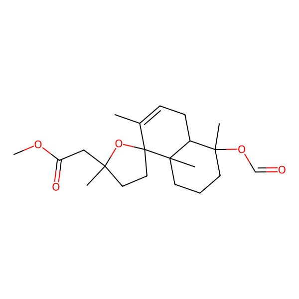 2D Structure of methyl 2-[(2'S,4R,4aR,8R,8aS)-4-formyloxy-2',4,7,8a-tetramethylspiro[2,3,4a,5-tetrahydro-1H-naphthalene-8,5'-oxolane]-2'-yl]acetate