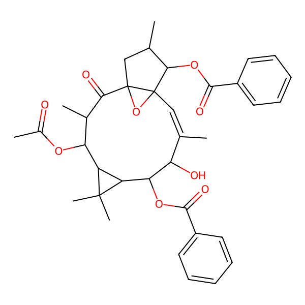 2D Structure of [(1R,3R,4S,5R,7S,8S,9R,10E,12S,13S,14R)-4-acetyloxy-13-benzoyloxy-9-hydroxy-3,6,6,10,14-pentamethyl-2-oxo-16-oxatetracyclo[10.3.1.01,12.05,7]hexadec-10-en-8-yl] benzoate