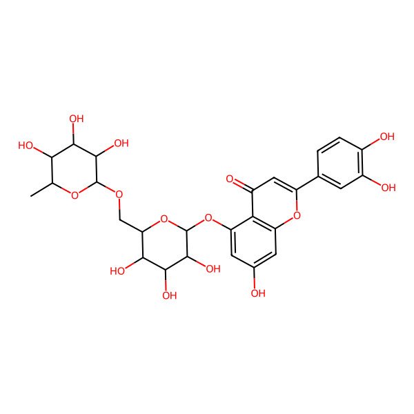2D Structure of 2-(3,4-Dihydroxyphenyl)-7-hydroxy-5-[3,4,5-trihydroxy-6-[(3,4,5-trihydroxy-6-methyloxan-2-yl)oxymethyl]oxan-2-yl]oxychromen-4-one