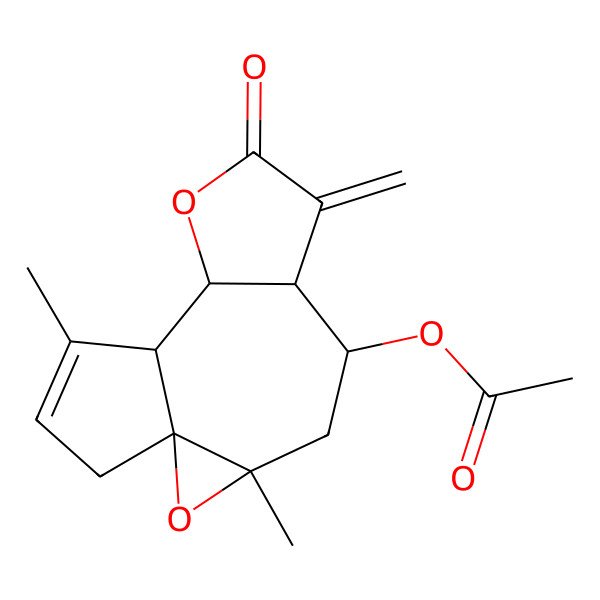 2D Structure of (3,12-Dimethyl-7-methylidene-8-oxo-2,9-dioxatetracyclo[9.3.0.01,3.06,10]tetradec-12-en-5-yl) acetate