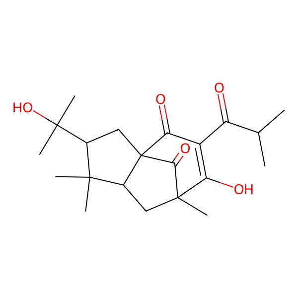 2D Structure of 8-Hydroxy-3-(2-hydroxypropan-2-yl)-4,4,7-trimethyl-9-(2-methylpropanoyl)tricyclo[5.3.1.01,5]undec-8-ene-10,11-dione