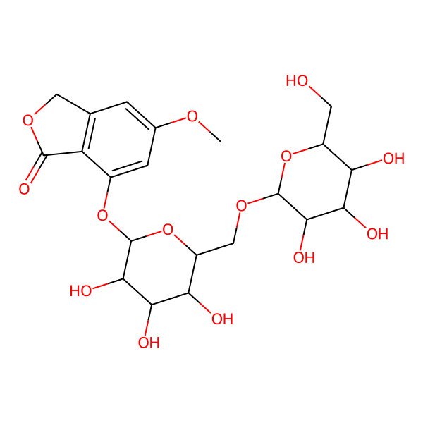 2D Structure of 5-methoxy-7-[(2S,3R,4S,5S,6R)-3,4,5-trihydroxy-6-[[(2R,3R,4S,5S,6R)-3,4,5-trihydroxy-6-(hydroxymethyl)oxan-2-yl]oxymethyl]oxan-2-yl]oxy-3H-2-benzofuran-1-one