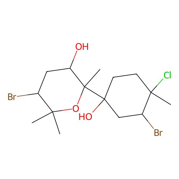 2D Structure of (2S,3R,5R)-5-bromo-2-[(1R,3S,4S)-3-bromo-4-chloro-1-hydroxy-4-methylcyclohexyl]-2,6,6-trimethyloxan-3-ol