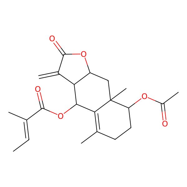 2D Structure of [(3aR,4R,8R,8aR,9aR)-8-acetyloxy-5,8a-dimethyl-3-methylidene-2-oxo-4,6,7,8,9,9a-hexahydro-3aH-benzo[f][1]benzofuran-4-yl] (E)-2-methylbut-2-enoate