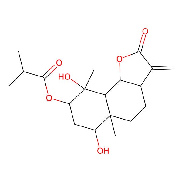 2D Structure of [(3aS,5aR,6R,8R,9S,9aS,9bS)-6,9-dihydroxy-5a,9-dimethyl-3-methylidene-2-oxo-3a,4,5,6,7,8,9a,9b-octahydrobenzo[g][1]benzofuran-8-yl] 2-methylpropanoate
