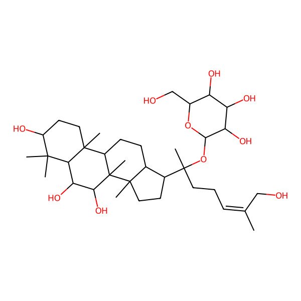 2D Structure of 2-(hydroxymethyl)-6-[7-hydroxy-6-methyl-2-(3,6,7-trihydroxy-4,4,8,10,14-pentamethyl-2,3,5,6,7,9,11,12,13,15,16,17-dodecahydro-1H-cyclopenta[a]phenanthren-17-yl)hept-5-en-2-yl]oxyoxane-3,4,5-triol