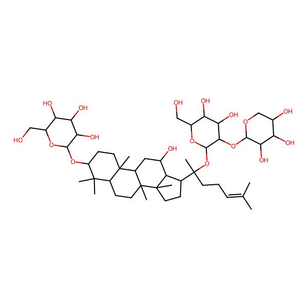 2D Structure of (2S,3R,4S,5S,6S)-2-[[(3S,5R,8R,9R,10S,12S,13R,14S,17R)-17-[(2S)-2-[(2R,3R,4R,5S,6S)-4,5-dihydroxy-6-(hydroxymethyl)-3-[(2R,3R,4R,5S)-3,4,5-trihydroxyoxan-2-yl]oxyoxan-2-yl]oxy-6-methylhept-5-en-2-yl]-12-hydroxy-4,4,8,10,14-pentamethyl-2,3,5,6,7,9,11,12,13,15,16,17-dodecahydro-1H-cyclopenta[a]phenanthren-3-yl]oxy]-6-(hydroxymethyl)oxane-3,4,5-triol