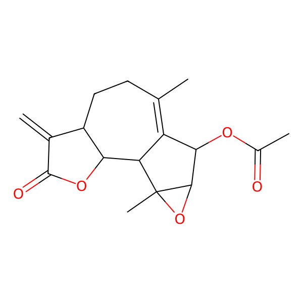 2D Structure of [(1S,2S,6S,11S,12R,14S)-9,14-dimethyl-5-methylidene-4-oxo-3,13-dioxatetracyclo[8.4.0.02,6.012,14]tetradec-9-en-11-yl] acetate