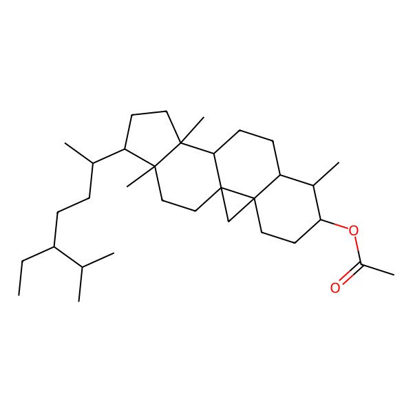 2D Structure of [(1R,3R,6S,7S,8R,11R,12S,15R,16R)-15-[(2R,5R)-5-ethyl-6-methylheptan-2-yl]-7,12,16-trimethyl-6-pentacyclo[9.7.0.01,3.03,8.012,16]octadecanyl] acetate