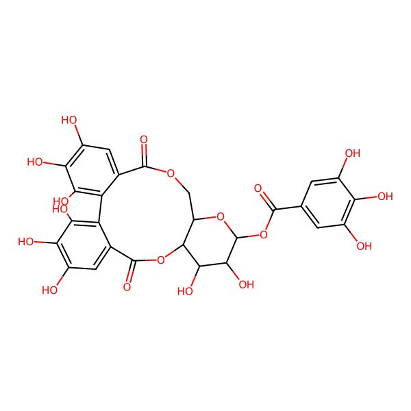2D Structure of [(10R,11R,12S,13S,15R)-3,4,5,11,12,21,22,23-octahydroxy-8,18-dioxo-9,14,17-trioxatetracyclo[17.4.0.02,7.010,15]tricosa-1(23),2,4,6,19,21-hexaen-13-yl] 3,4,5-trihydroxybenzoate