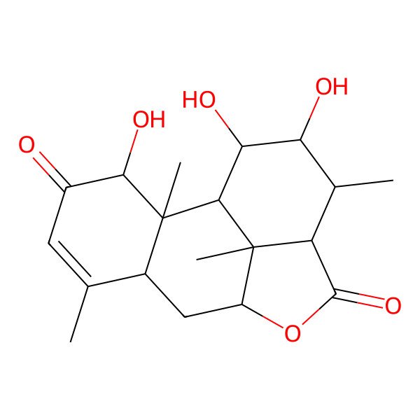 2D Structure of 3,14,15-Trihydroxy-2,6,13,16-tetramethyl-10-oxatetracyclo[7.6.1.02,7.012,16]hexadec-5-ene-4,11-dione