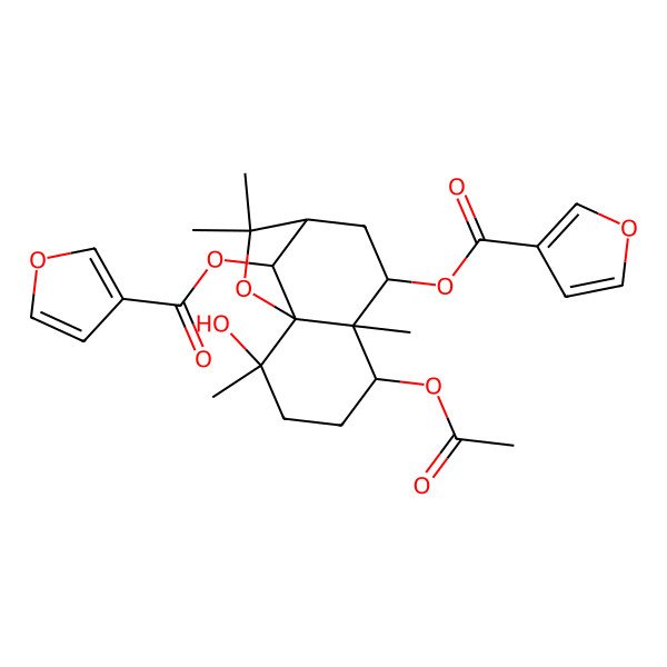 2D Structure of [(1S,2R,5S,6S,7R,9R,12S)-5-acetyloxy-12-(furan-3-carbonyloxy)-2-hydroxy-2,6,10,10-tetramethyl-11-oxatricyclo[7.2.1.01,6]dodecan-7-yl] furan-3-carboxylate