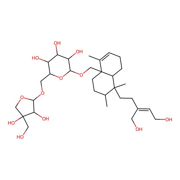 2D Structure of (2R,3R,4S,5S,6R)-2-[[(4aS,7R,8S,8aR)-8-[(Z)-5-hydroxy-3-(hydroxymethyl)pent-3-enyl]-4,7,8-trimethyl-1,2,5,6,7,8a-hexahydronaphthalen-4a-yl]methoxy]-6-[[(2R,3S,4R)-3,4-dihydroxy-4-(hydroxymethyl)oxolan-2-yl]oxymethyl]oxane-3,4,5-triol