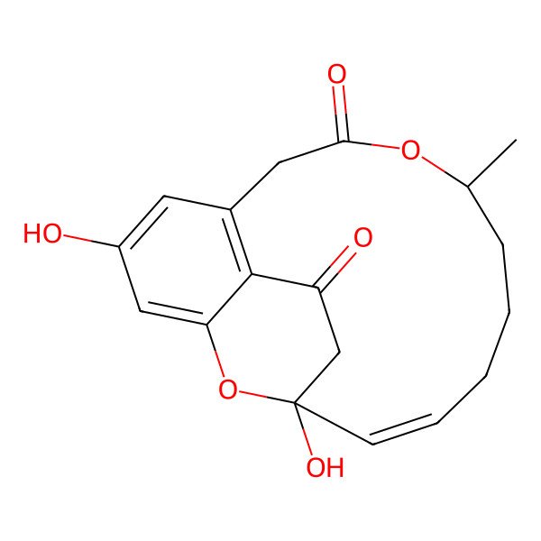 2D Structure of 3,15-Dihydroxy-9-methyl-8,19-dioxatricyclo[13.3.1.05,18]nonadeca-1,3,5(18),13-tetraene-7,17-dione