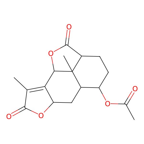 2D Structure of (3,15-Dimethyl-4,13-dioxo-5,14-dioxatetracyclo[6.6.1.02,6.012,15]pentadec-2-en-9-yl) acetate