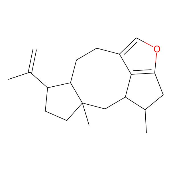 2D Structure of 3,15-Dimethyl-6-prop-1-en-2-yl-12-oxatetracyclo[8.5.1.03,7.013,16]hexadeca-10,13(16)-diene